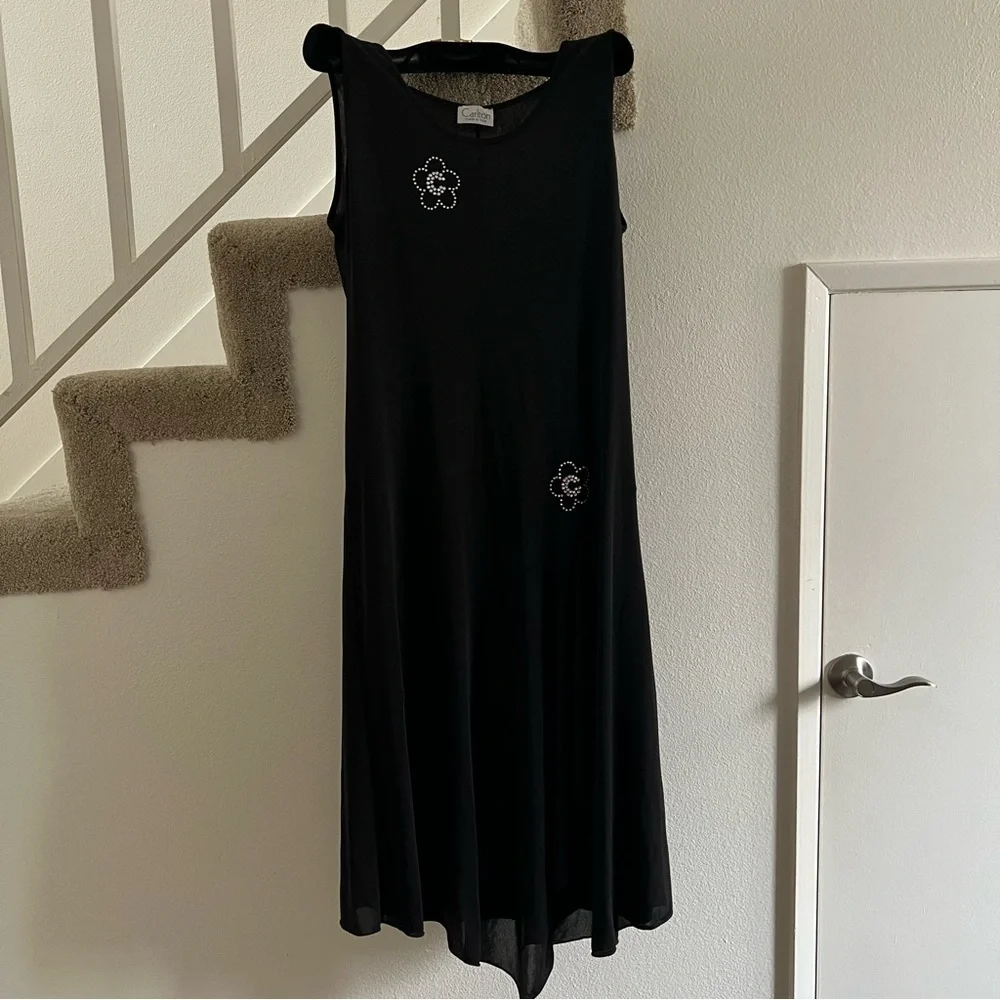 Carlton Sleeveless Black Fit & Flare Maxi Round Neck Slit Evening Gown Dress 12 - Picture 7 of 16